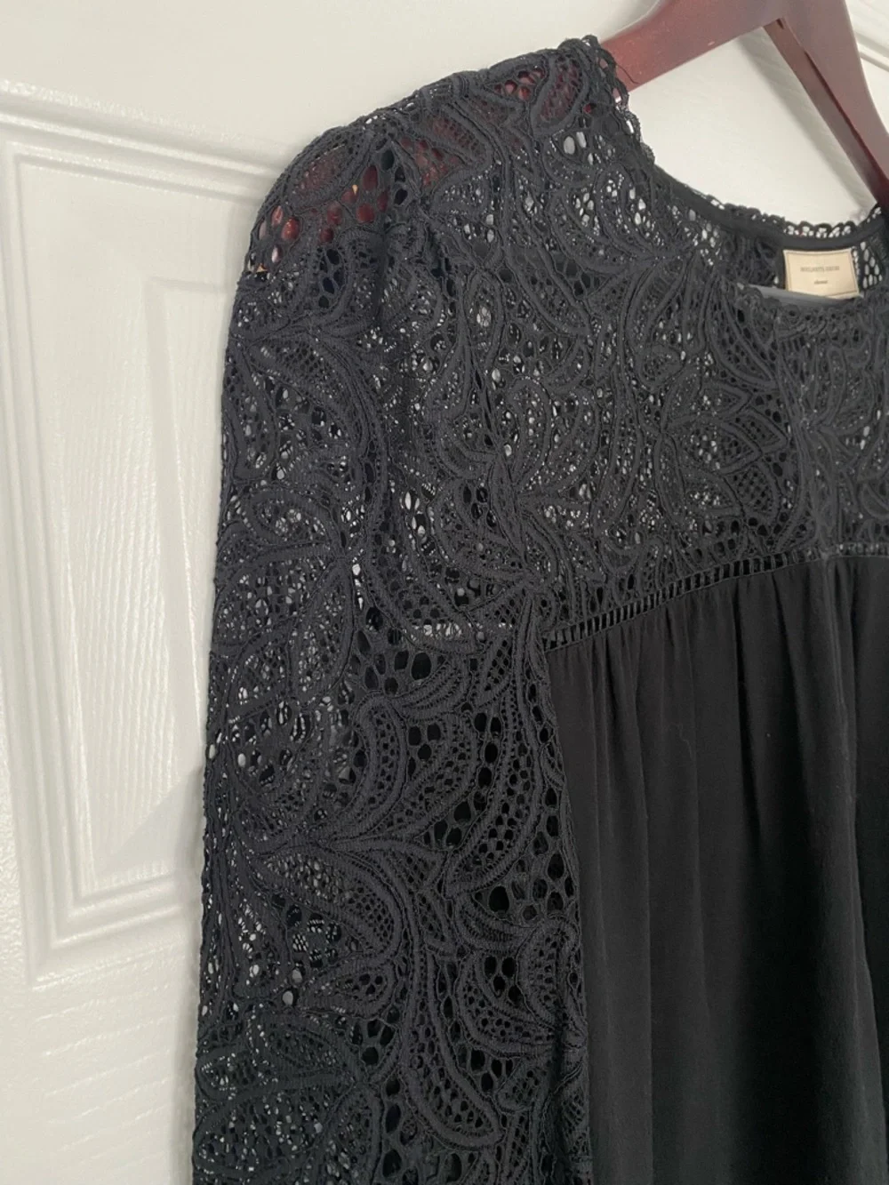 Anthropologie Moulinette Soeurs Black Lace Yoke & Sleeve Blouse Size 12 - Picture 4 of 14